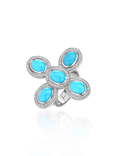 Кольцо из серебра с бирюзой и фианитами, 1