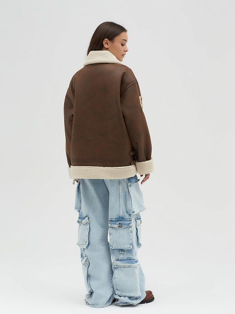 Коричневая дубленка из эко-меха, 9