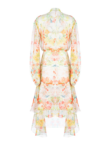 Молочное шифоновое платье-миди с цветочным принтом, 2