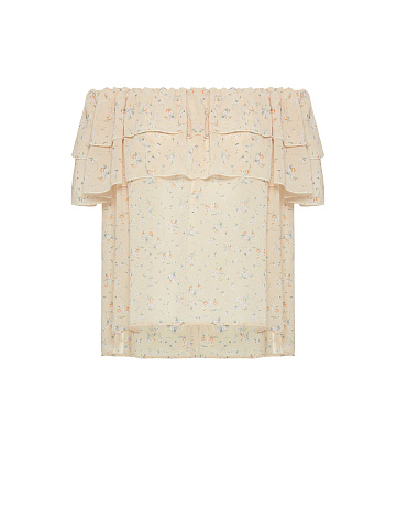 Бежевый шифоновый топ с открытыми плечами, 1