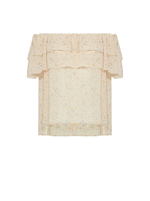 Бежевый шифоновый топ с открытыми плечами, 1