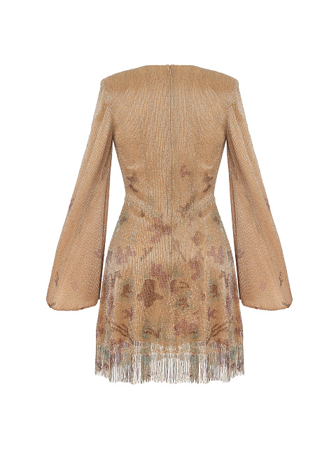 Шелковое платье-мини с бисером и бахромой, 2
