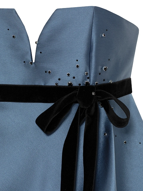 Синее платье-мини из тафты со стразами, 5