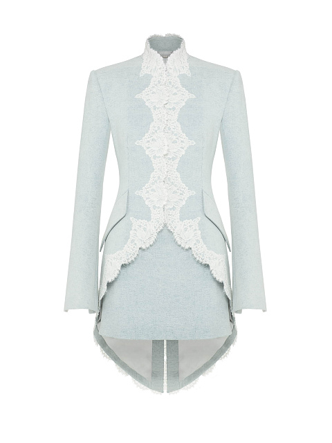 Голубой костюм-двойка из фрака и юбки-мини, 1