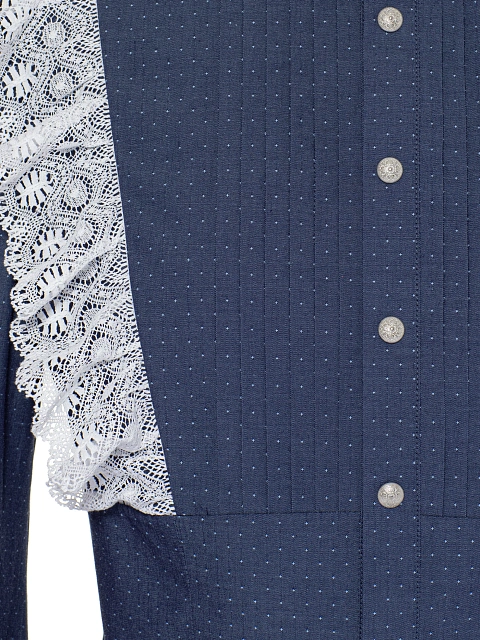 Синяя блузка из хлопка в горошек с кружевом, 3