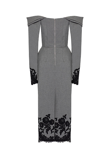 Серое платье-миди с черным кружевом, 2