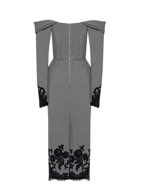 Серое платье-миди с черным кружевом, 2