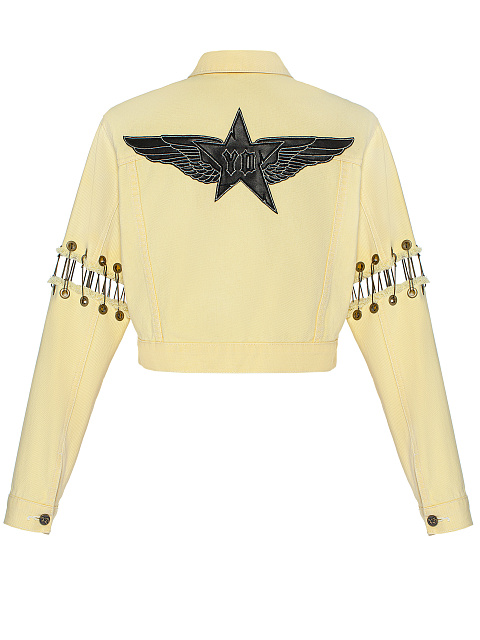 Желтая куртка из денима с люверсами и булавками, 2