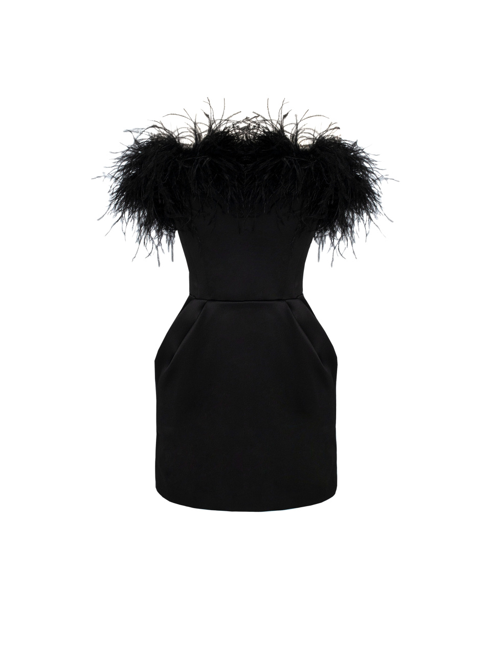 Черное платье-мини с боа из перьев, 1