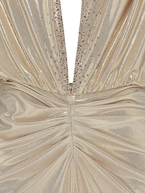 Золотое платье-макси с драпировкой и кристаллами, 6