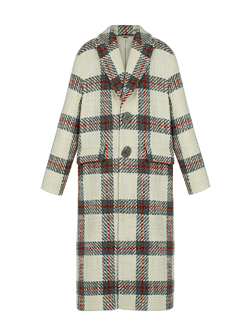 Белое объемное пальто из шерсти в клетку, 1