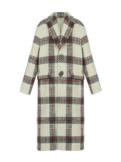 Белое объемное пальто из шерсти в клетку, 1