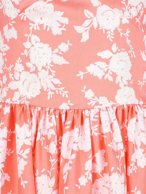 Коралловое хлопковое платье-миди с белым цветочным принтом, 3 Коралловое хлопковое платье-миди с белым цветочным принтом, 3