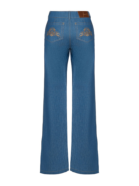Cиние расклешенные джинсы с вышивкой на карманах, 2