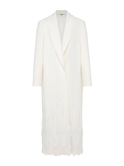Белое пальто из шерсти с перьями, 1