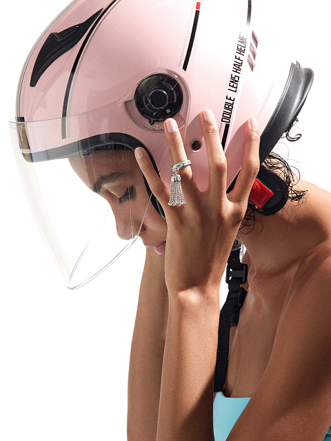 Кольцо-кисть из белого золота с эмалью Paraiba Color, 2