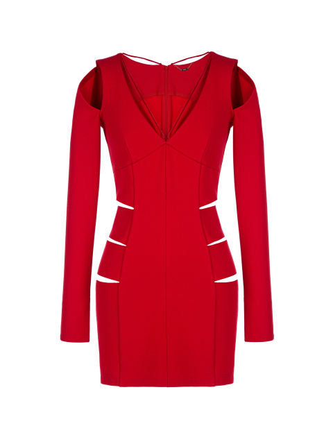 Красное платье-мини с разрезами, 1