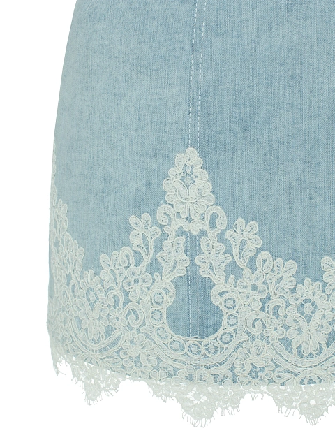 Голубое платье-мини из денима с белым кружевом, 5 Голубое платье-мини из денима с белым кружевом, 5