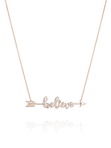 Колье с кулоном "believe" из розового золота , 1