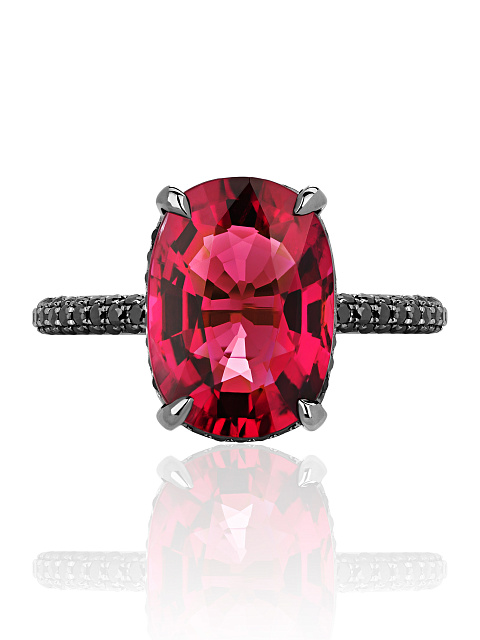 Кольцо из черненого золота с бриллиантами и рубеллитом, 2