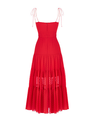 Красный сарафан из шифона в горошек, 2