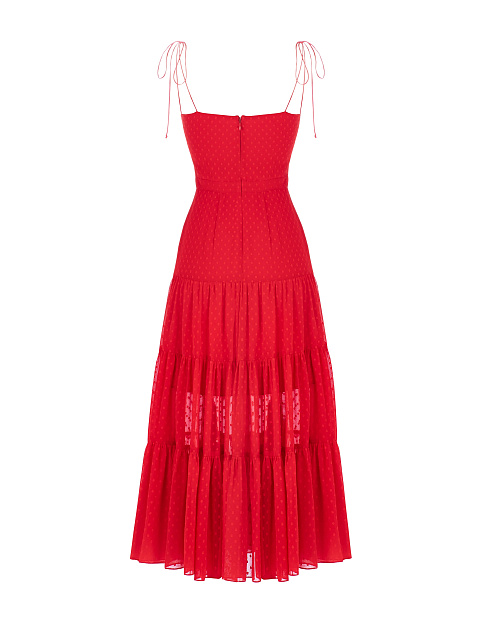 Красный сарафан из шифона в горошек, 2