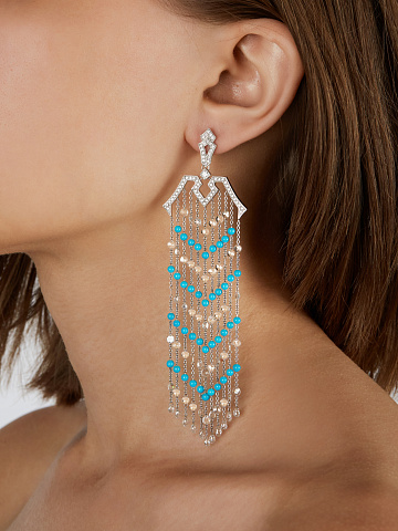 Серьги из белого золота с бирюзой и бриллиантами огранки «роза», 2