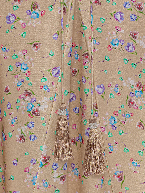 Бежевое платье-миди из шелка с цветочным принтом и кружевом, 4 Бежевое платье-миди из шелка с цветочным принтом и кружевом, 4