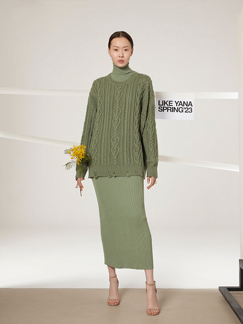 Зеленое трикотажное платье-макси, 8