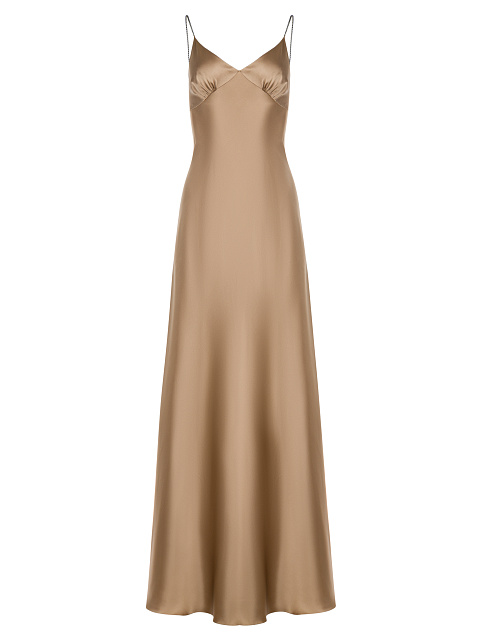 Бежевое шелковое платье-макси с вышивкой, 1