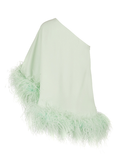 Мятное асимметричное платье-мини с боа, 2