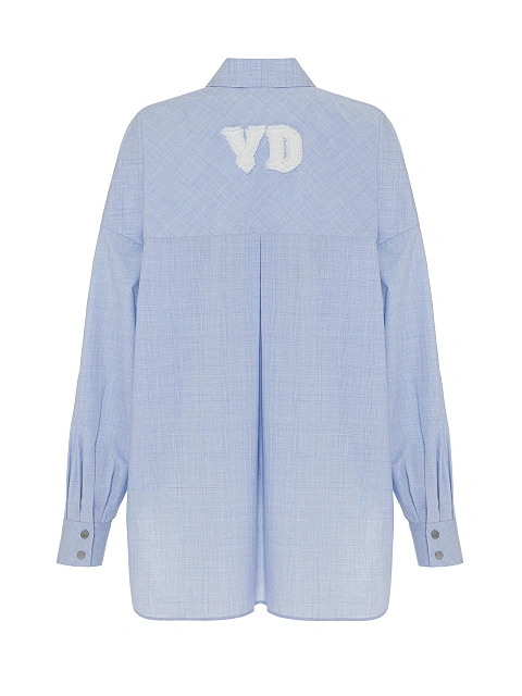 Голубая рубашка из хлопка в клетку с отделкой из белого денима, 3