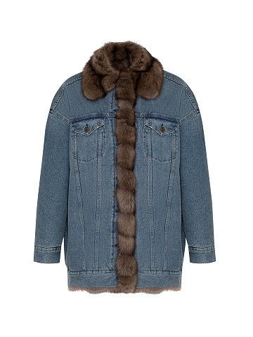 Куртка джинсовая синяя на коричневом тонированном соболе, 1