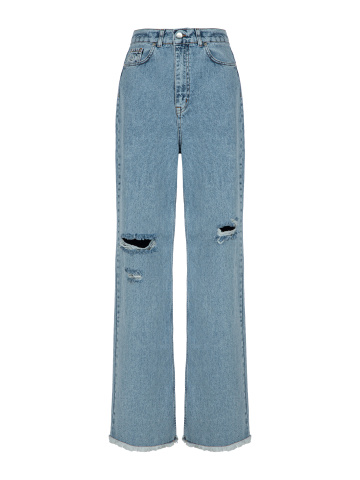 Расклешенные голубые джинсы с бахромой, 2