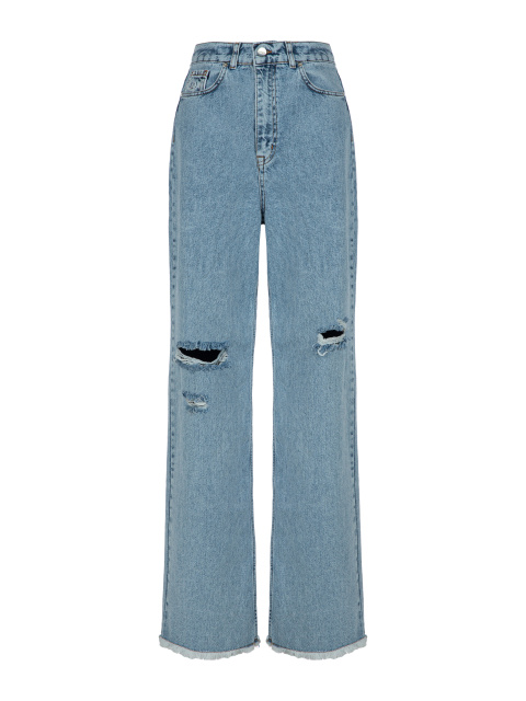 Расклешенные голубые джинсы с бахромой, 1