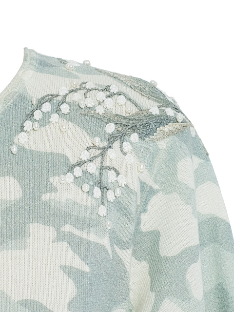 Белый джемпер из кашемира с принтом и вышивкой в виде ландышей, 3