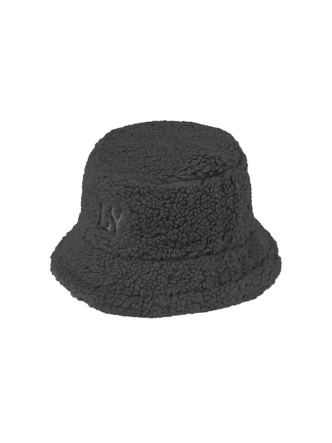 Графитовая панама из эко-меха с вышивкой LY, 1