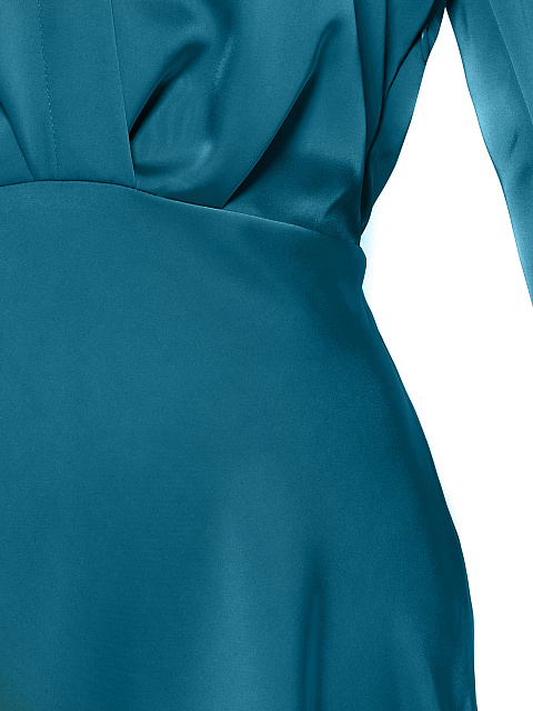 Темно-бирюзовое атласное платье-миди, 5