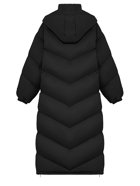 Черный длинный пуховик с капюшоном, 3