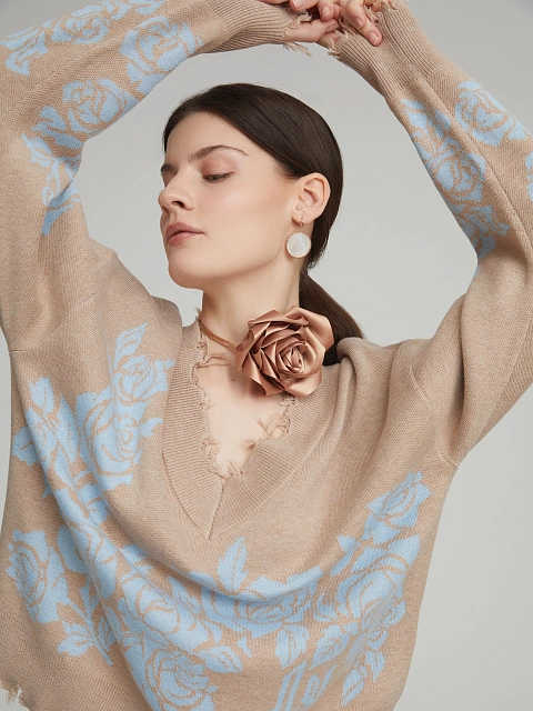 Бежевое колье-чокер с розой, 2