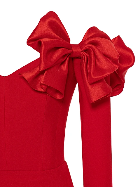 Красное платье-макси из шелка с бантами, 4