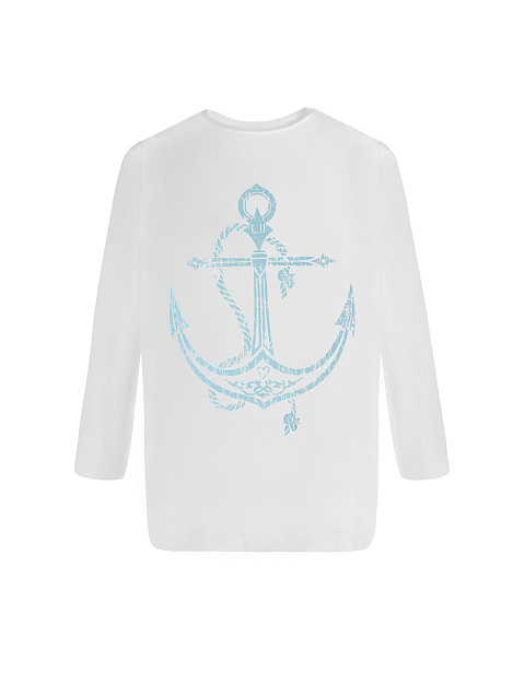 Белый хлопковый лонгслив с голубым принтом, 1 Белый хлопковый лонгслив с голубым принтом, 1