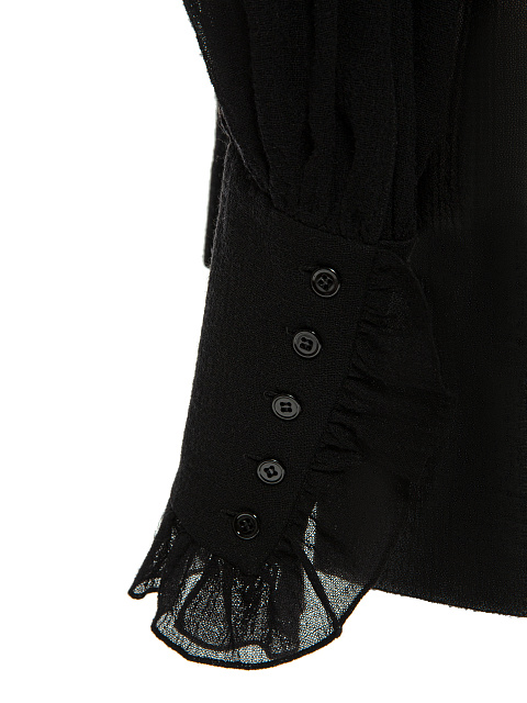 Черная хлопковая блузка с рюшами и вышивкой, 4