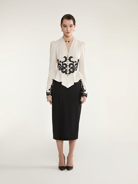 Черно-белое платье-миди с баской, 3 Черно-белое платье-миди с баской, 3