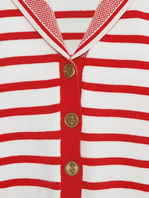 Укороченный белый кардиган в красную полоску, 3