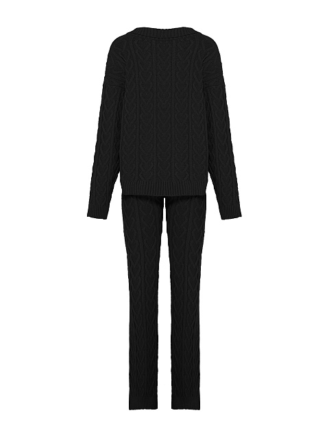 Черный вязаный комплект из пуловера и брюк, 3