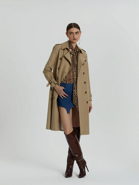 Бежевый двубортный тренч с поясом, 6