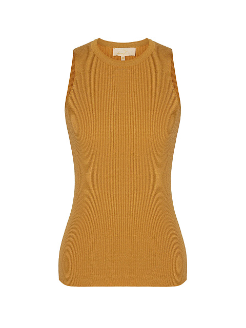 Горчичный топ-лапша с круглым вырезом из трикотажа, 1