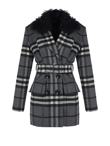 Серое шерстяное пальто в клетку, 1