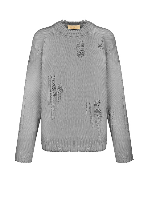Серый хлопковый свитер с дырками, 1